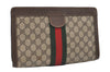 Authentic GUCCI Web Sherry Line Clutch Hand Bag Purse GG PVC Leather Brown 9866I