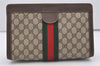 Authentic GUCCI Web Sherry Line Clutch Hand Bag Purse GG PVC Leather Brown 9866I