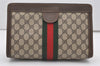 Authentic GUCCI Web Sherry Line Clutch Hand Bag Purse GG PVC Leather Brown 9866I
