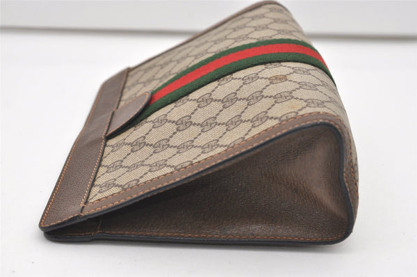 Authentic GUCCI Web Sherry Line Clutch Hand Bag Purse GG PVC Leather Brown 9866I