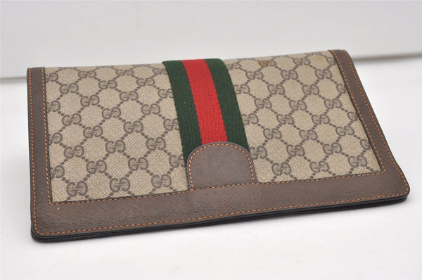 Authentic GUCCI Web Sherry Line Clutch Hand Bag Purse GG PVC Leather Brown 9866I