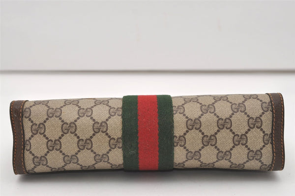 Authentic GUCCI Web Sherry Line Clutch Hand Bag Purse GG PVC Leather Brown 9866I