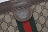 Authentic GUCCI Web Sherry Line Clutch Hand Bag Purse GG PVC Leather Brown 9866I