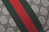 Authentic GUCCI Web Sherry Line Clutch Hand Bag Purse GG PVC Leather Brown 9866I