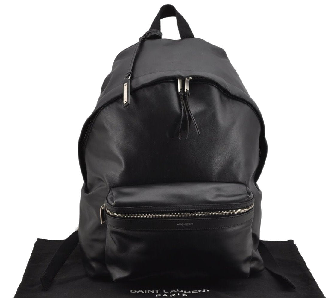 Authentic SAINT LAURENT Vintage City Backpack Leather Canvas Black 9866J