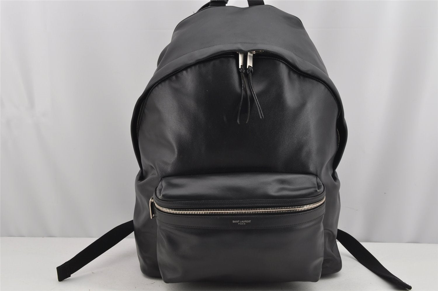 Authentic SAINT LAURENT Vintage City Backpack Leather Canvas Black 9866J