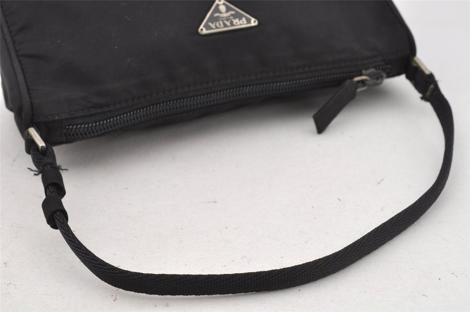 Authentic PRADA Vintage Nylon Tessuto Hand Bag Pouch Purse Black 9867I