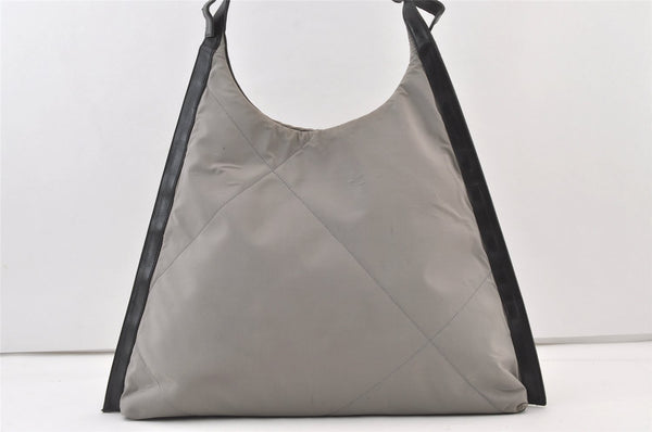 Authentic Salvatore Ferragamo Nylon Leather Shoulder Hand Bag Purse Gray 9867J
