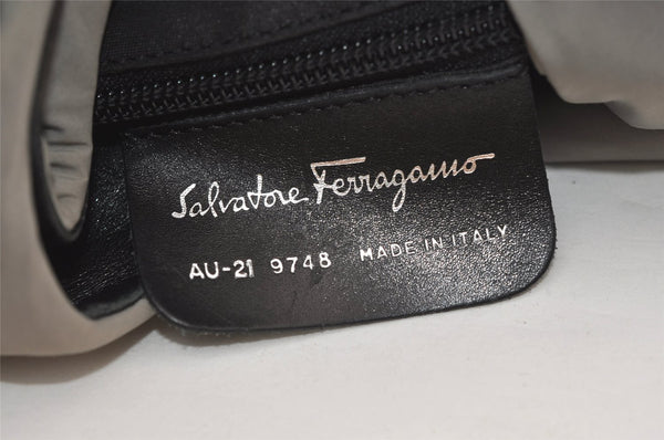 Authentic Salvatore Ferragamo Nylon Leather Shoulder Hand Bag Purse Gray 9867J