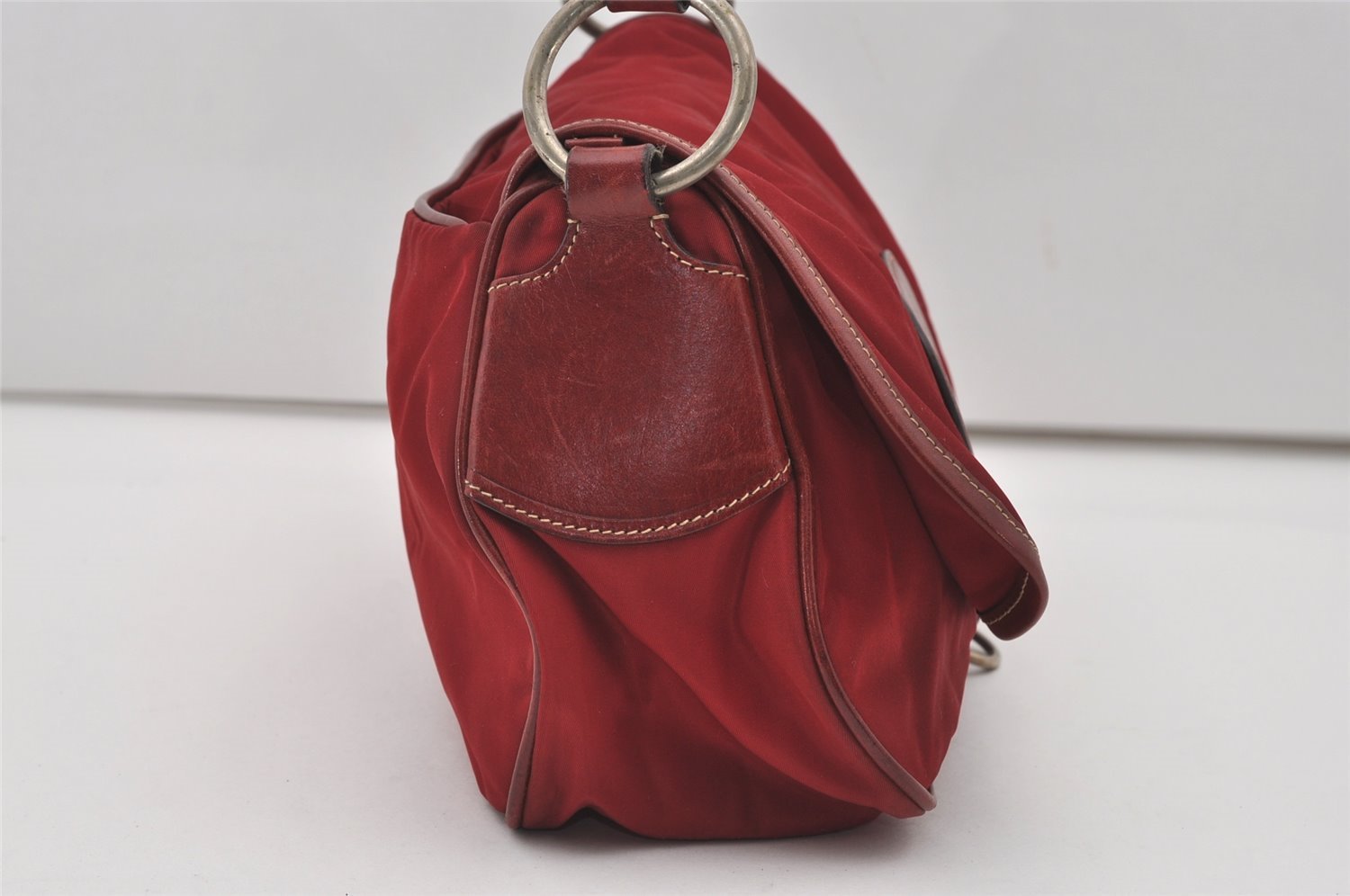 Authentic PRADA Vintage Nylon Tessuto Leather Shoulder Bag Bordeaux Red 9868I