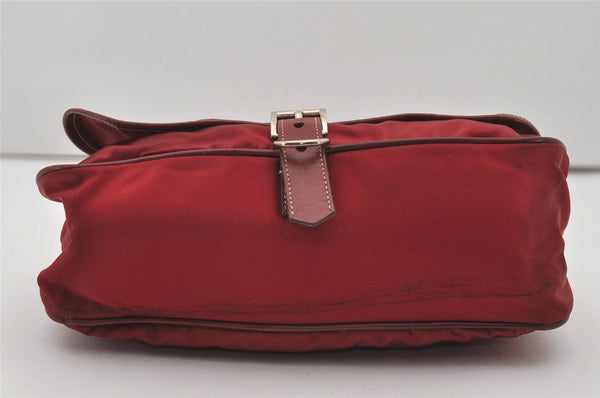 Authentic PRADA Vintage Nylon Tessuto Leather Shoulder Bag Bordeaux Red 9868I