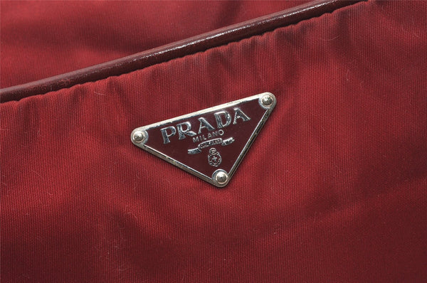 Authentic PRADA Vintage Nylon Tessuto Leather Shoulder Bag Bordeaux Red 9868I