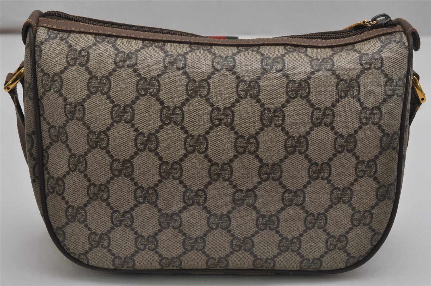 Auth GUCCI Web Sherry Line Shoulder Cross Bag GG PVC Leather Brown Junk 9869J