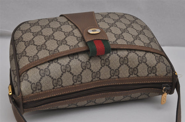 Auth GUCCI Web Sherry Line Shoulder Cross Bag GG PVC Leather Brown Junk 9869J