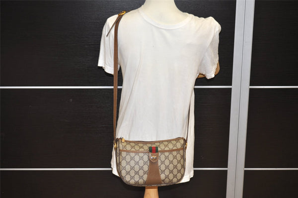 Auth GUCCI Web Sherry Line Shoulder Cross Bag GG PVC Leather Brown Junk 9869J