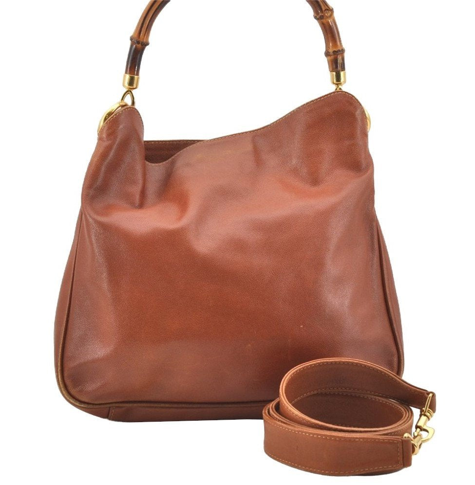 Authentic GUCCI Bamboo 2Way Shoulder Hand Bag Leather Brown Junk 9871I