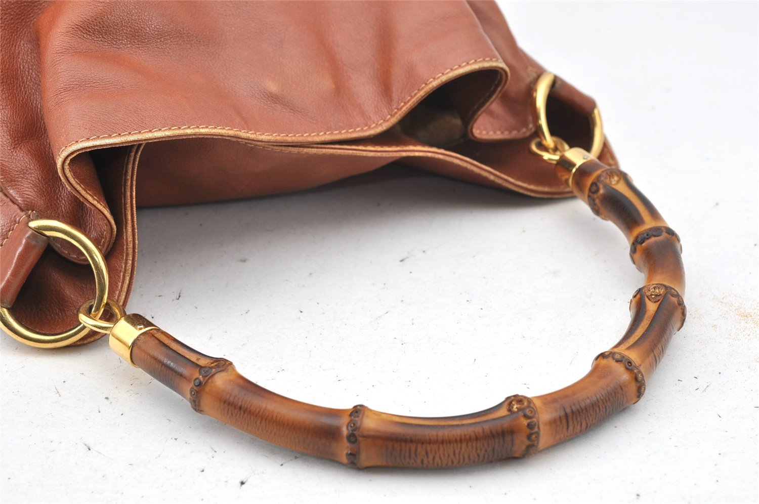 Authentic GUCCI Bamboo 2Way Shoulder Hand Bag Leather Brown Junk 9871I
