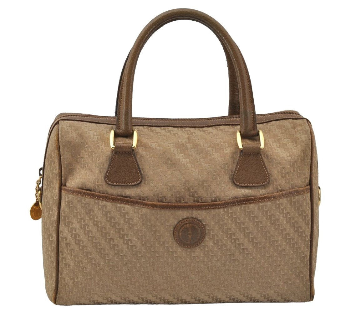 Authentic GUCCI 2Way Hand Boston Bag Purse GG Canvas Leather Beige 9872I
