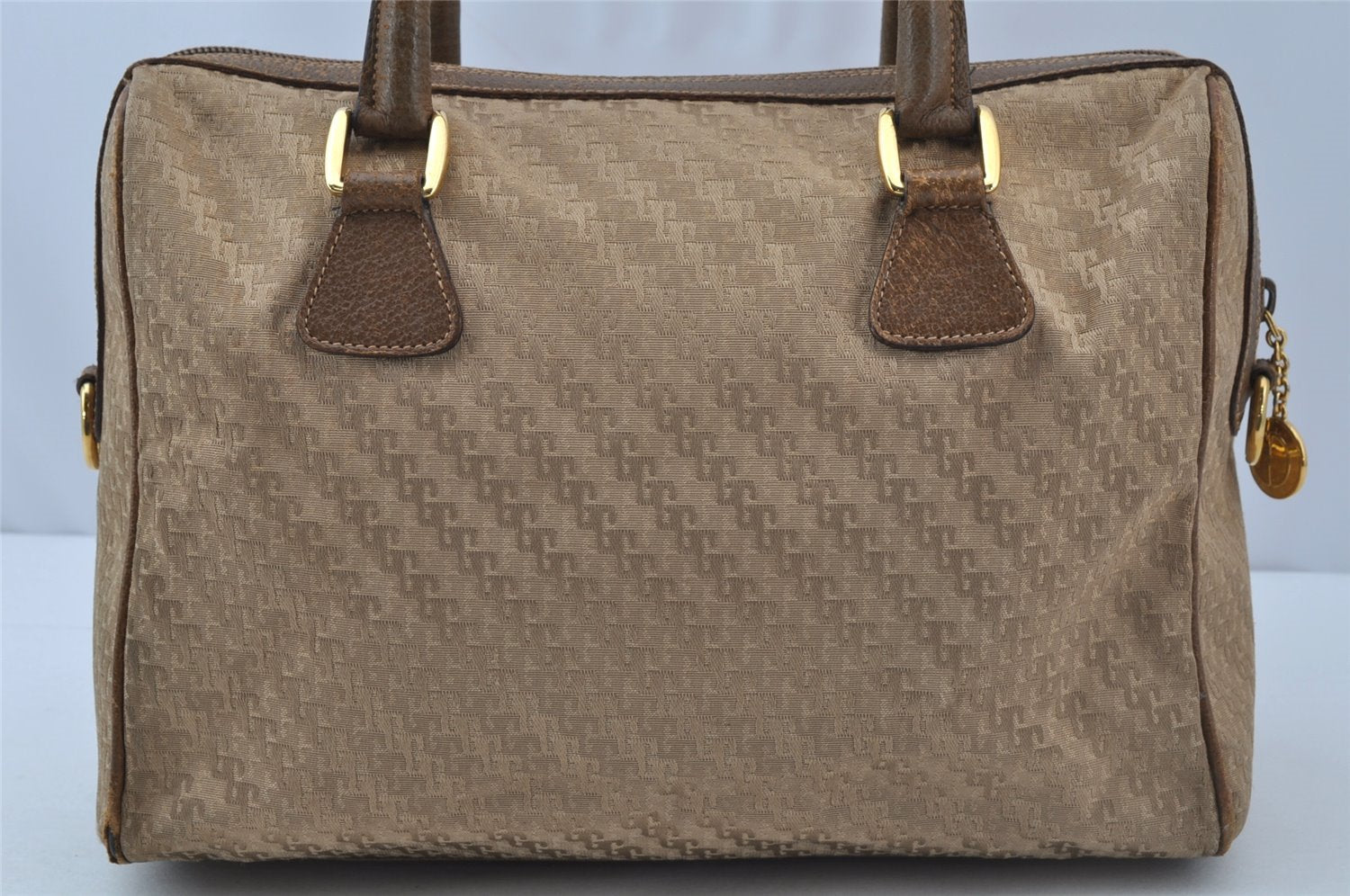 Authentic GUCCI 2Way Hand Boston Bag Purse GG Canvas Leather Beige 9872I