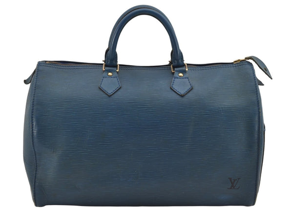 Authentic Louis Vuitton Epi Speedy 35 Hand Boston Bag Blue M42995 LV 9872J