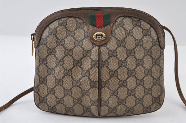 Authentic GUCCI Web Sherry Line Shoulder Cross Bag GG PVC Leather Brown 9879I