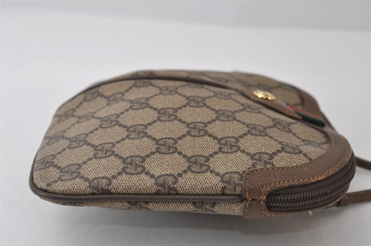 Authentic GUCCI Web Sherry Line Shoulder Cross Bag GG PVC Leather Brown 9879I