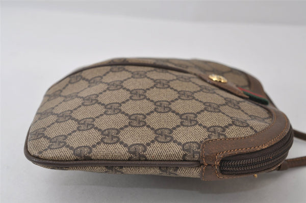 Authentic GUCCI Web Sherry Line Shoulder Cross Bag GG PVC Leather Brown 9879I
