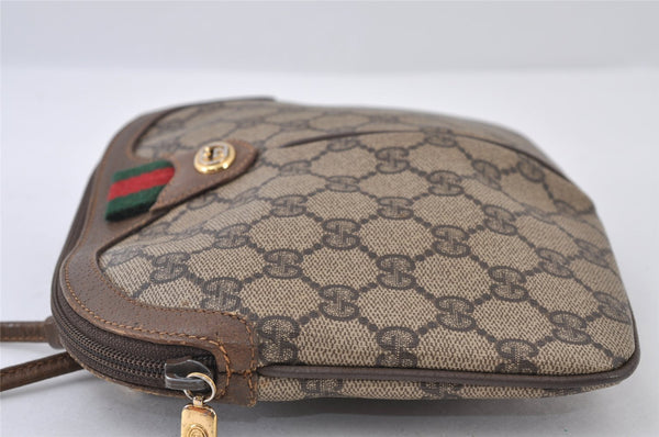 Authentic GUCCI Web Sherry Line Shoulder Cross Bag GG PVC Leather Brown 9879I
