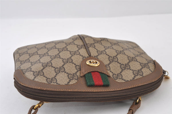 Authentic GUCCI Web Sherry Line Shoulder Cross Bag GG PVC Leather Brown 9879I