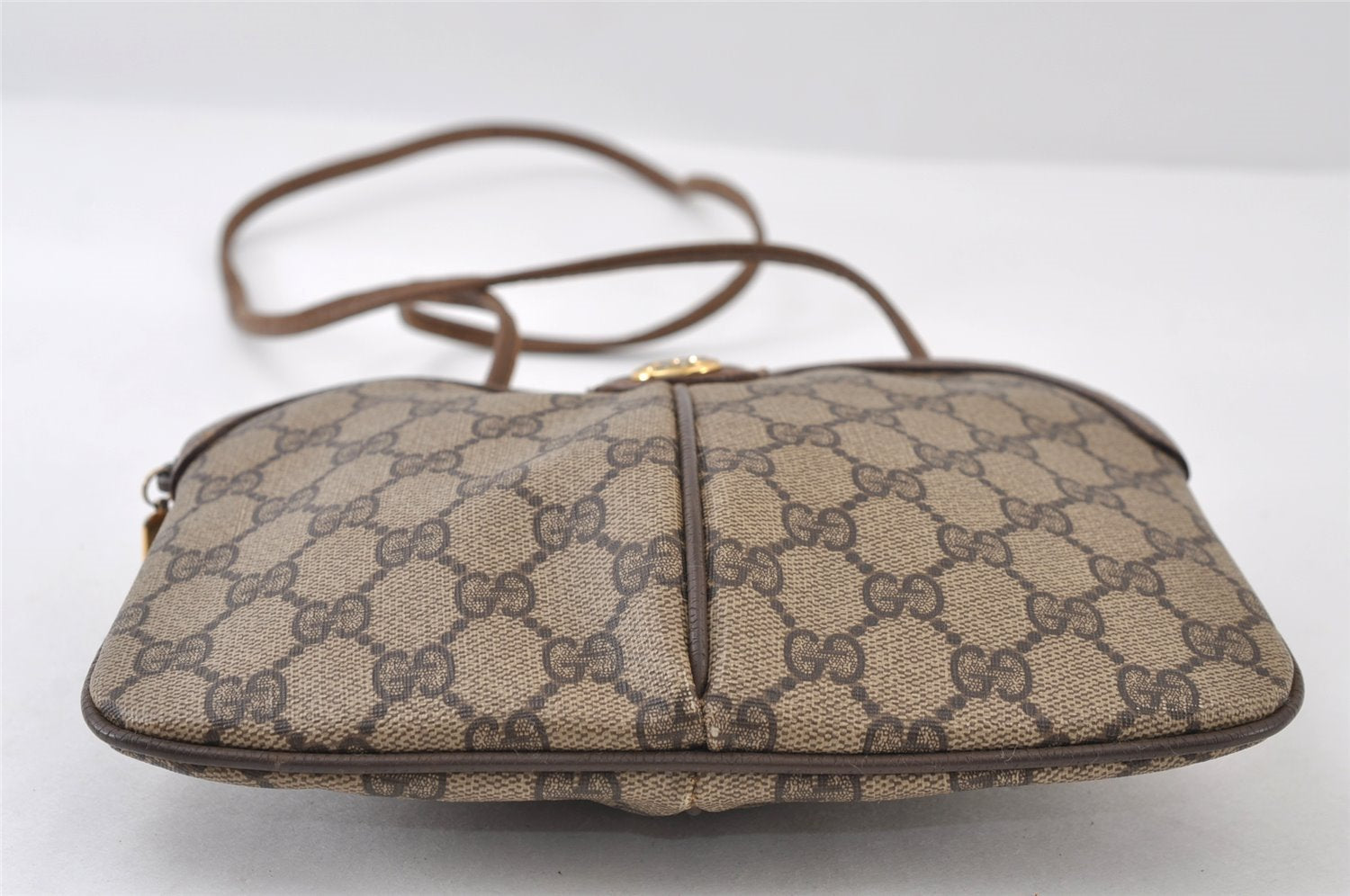 Authentic GUCCI Web Sherry Line Shoulder Cross Bag GG PVC Leather Brown 9879I