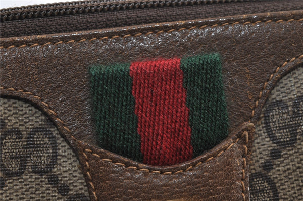 Authentic GUCCI Web Sherry Line Shoulder Cross Bag GG PVC Leather Brown 9879I