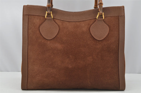 Authentic GUCCI Vintage Bamboo Shoulder Hand Bag Suede Leather Brown 9880I