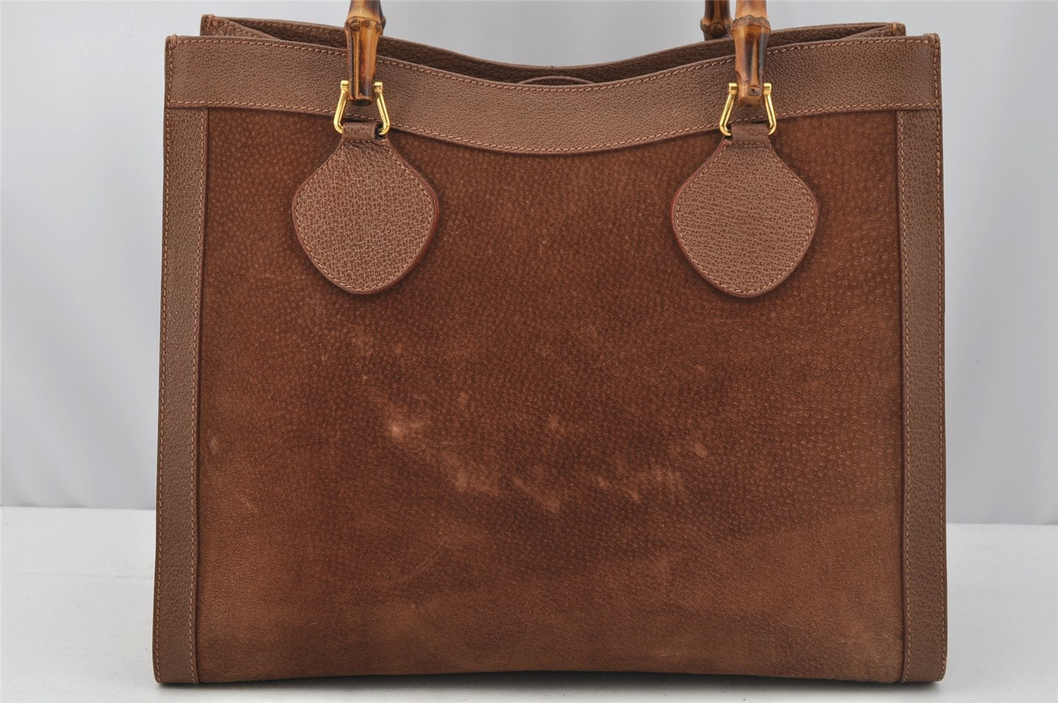Authentic GUCCI Vintage Bamboo Shoulder Hand Bag Suede Leather Brown 9880I