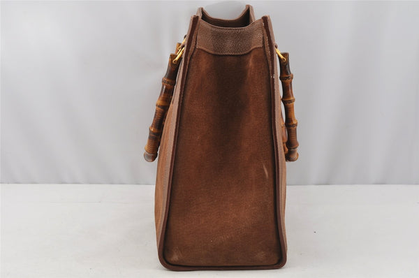 Authentic GUCCI Vintage Bamboo Shoulder Hand Bag Suede Leather Brown 9880I