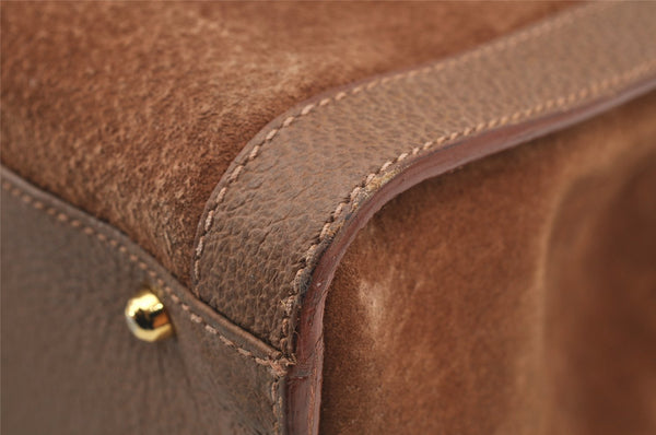 Authentic GUCCI Vintage Bamboo Shoulder Hand Bag Suede Leather Brown 9880I