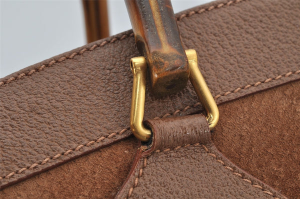 Authentic GUCCI Vintage Bamboo Shoulder Hand Bag Suede Leather Brown 9880I