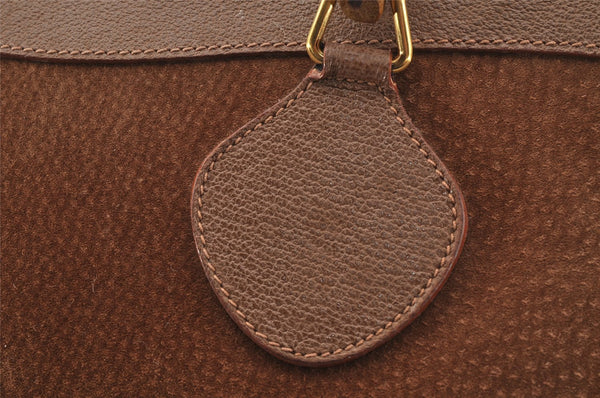 Authentic GUCCI Vintage Bamboo Shoulder Hand Bag Suede Leather Brown 9880I