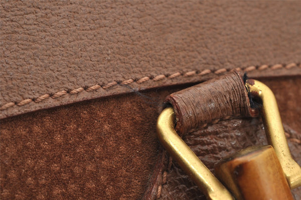 Authentic GUCCI Vintage Bamboo Shoulder Hand Bag Suede Leather Brown 9880I