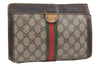 Authentic GUCCI Web Sherry Line Clutch Hand Bag Purse GG PVC Leather Brown 9883I