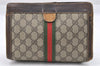 Authentic GUCCI Web Sherry Line Clutch Hand Bag Purse GG PVC Leather Brown 9883I