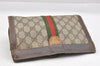 Authentic GUCCI Web Sherry Line Clutch Hand Bag Purse GG PVC Leather Brown 9883I