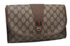 Authentic GUCCI Web Sherry Line Clutch Hand Bag Purse GG PVC Leather Brown 9886I
