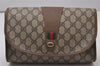 Authentic GUCCI Web Sherry Line Clutch Hand Bag Purse GG PVC Leather Brown 9886I