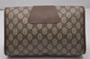 Authentic GUCCI Web Sherry Line Clutch Hand Bag Purse GG PVC Leather Brown 9886I