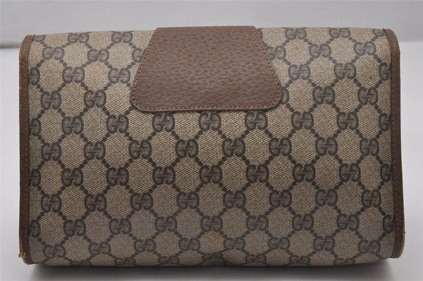 Authentic GUCCI Web Sherry Line Clutch Hand Bag Purse GG PVC Leather Brown 9886I