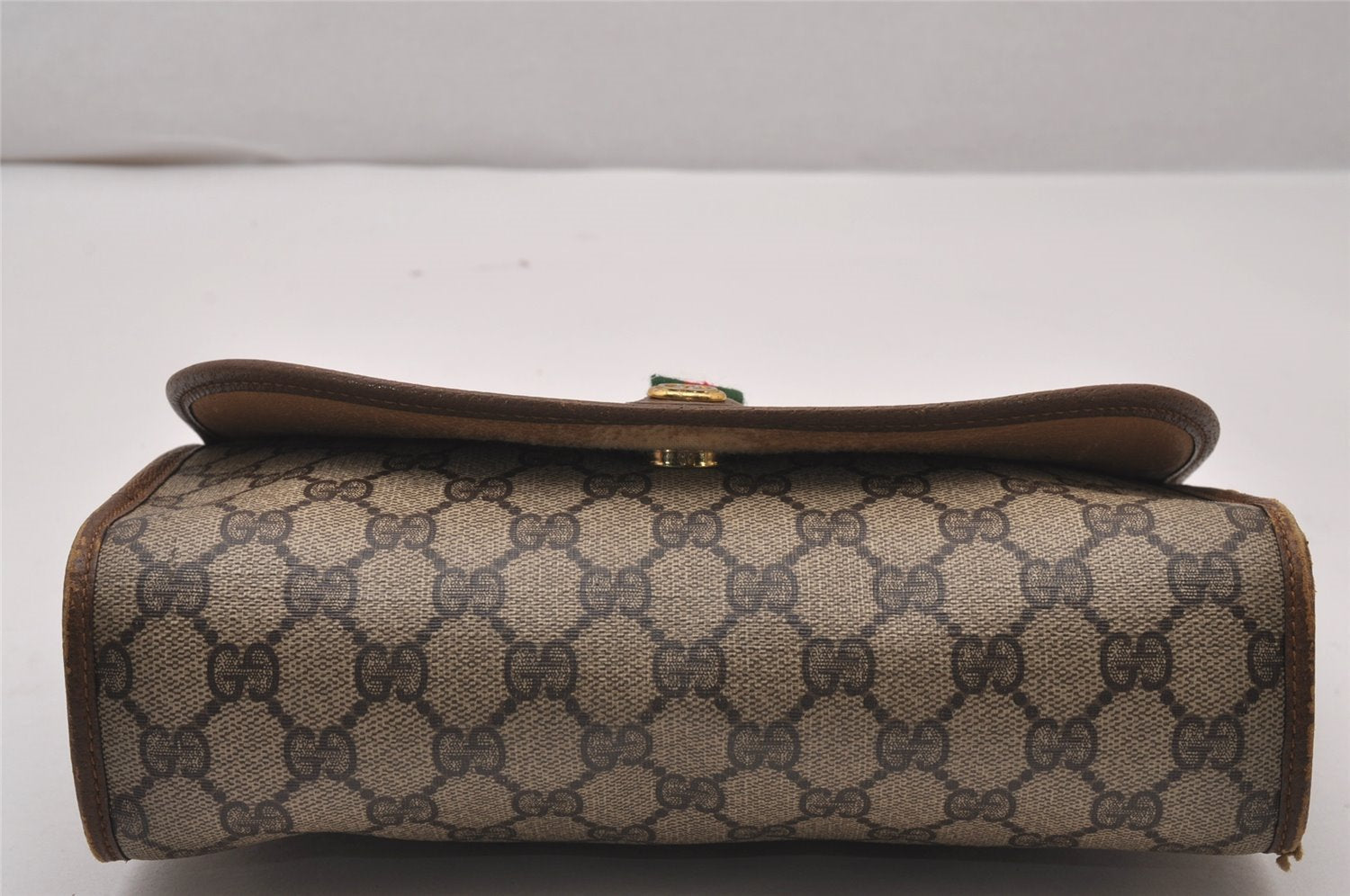 Authentic GUCCI Web Sherry Line Clutch Hand Bag Purse GG PVC Leather Brown 9886I