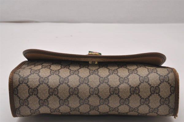 Authentic GUCCI Web Sherry Line Clutch Hand Bag Purse GG PVC Leather Brown 9886I