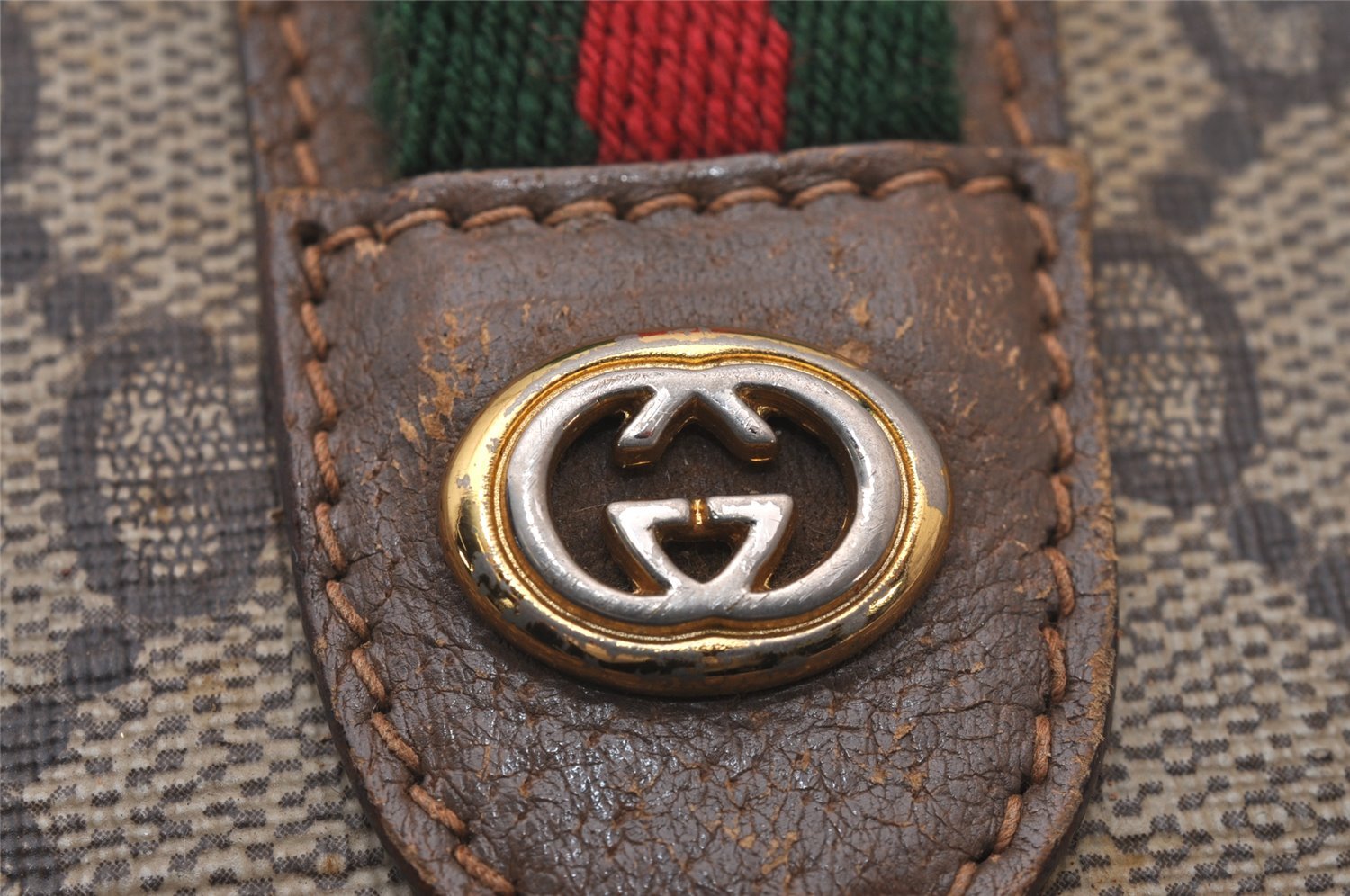 Authentic GUCCI Web Sherry Line Clutch Hand Bag Purse GG PVC Leather Brown 9886I