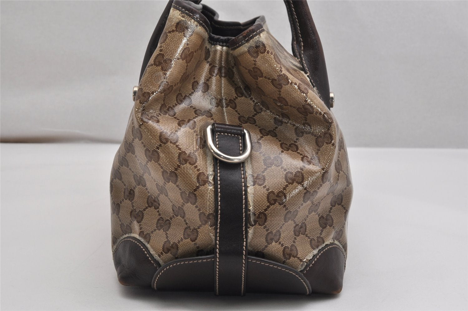 Authentic GUCCI Crest GG Crystal 2Way Tote Bag GG PVC Leather 181494 Brown 9886J
