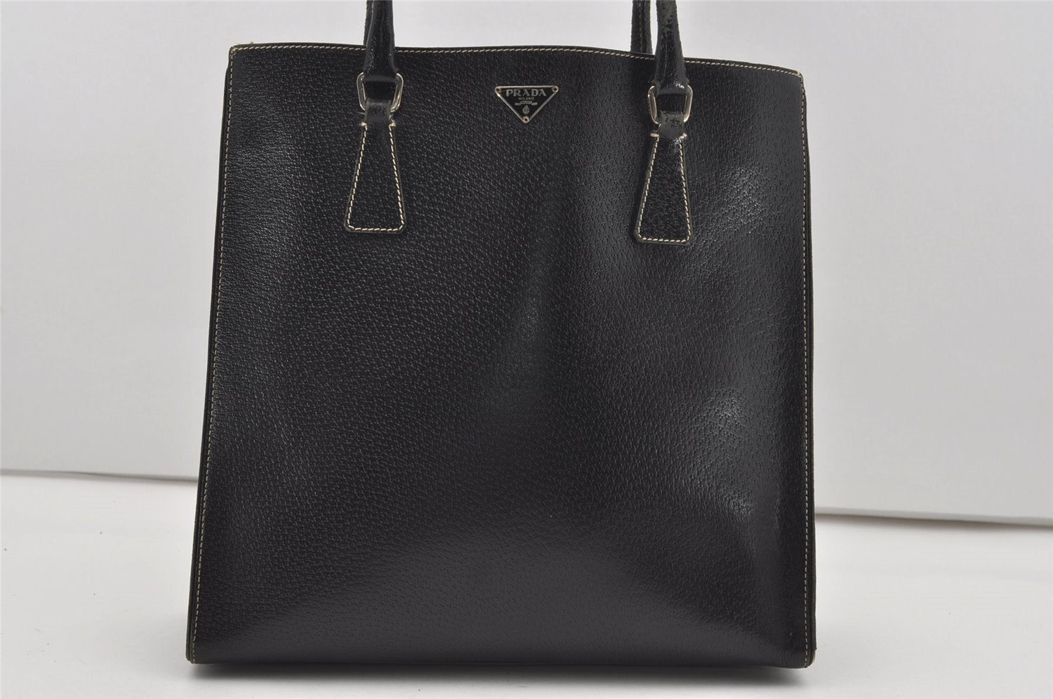 Authentic PRADA Vintage Leather Shoulder Tote Bag Black 9887I